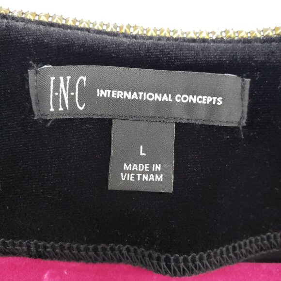 3/$25 INC International Concepts Rhinestone Trim Velvet Top L Long Puff Sleeves - Picture 2 of 7